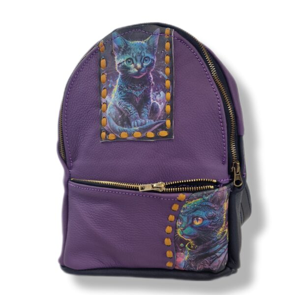Fioletowy plecak ze skóry naturalnej Kosmiczne Koty